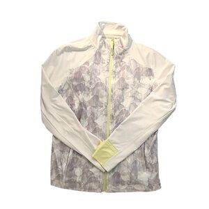 White Yellow Patterned active wear sport zip up sweater jacket